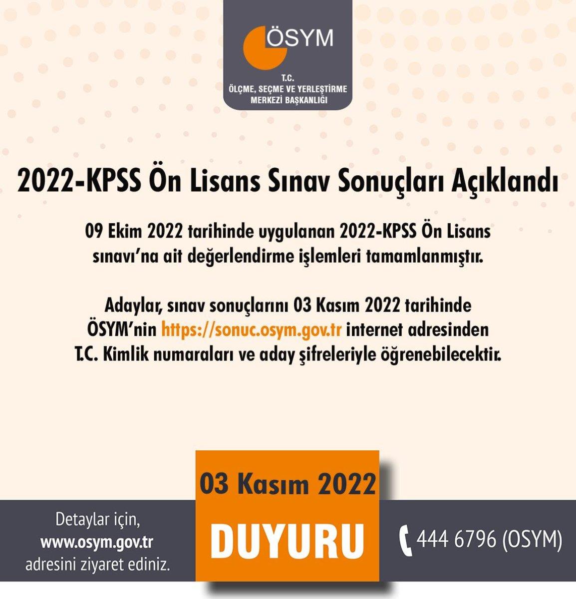 2022 KPSS ön lisans sınav sonuçları açıklandı