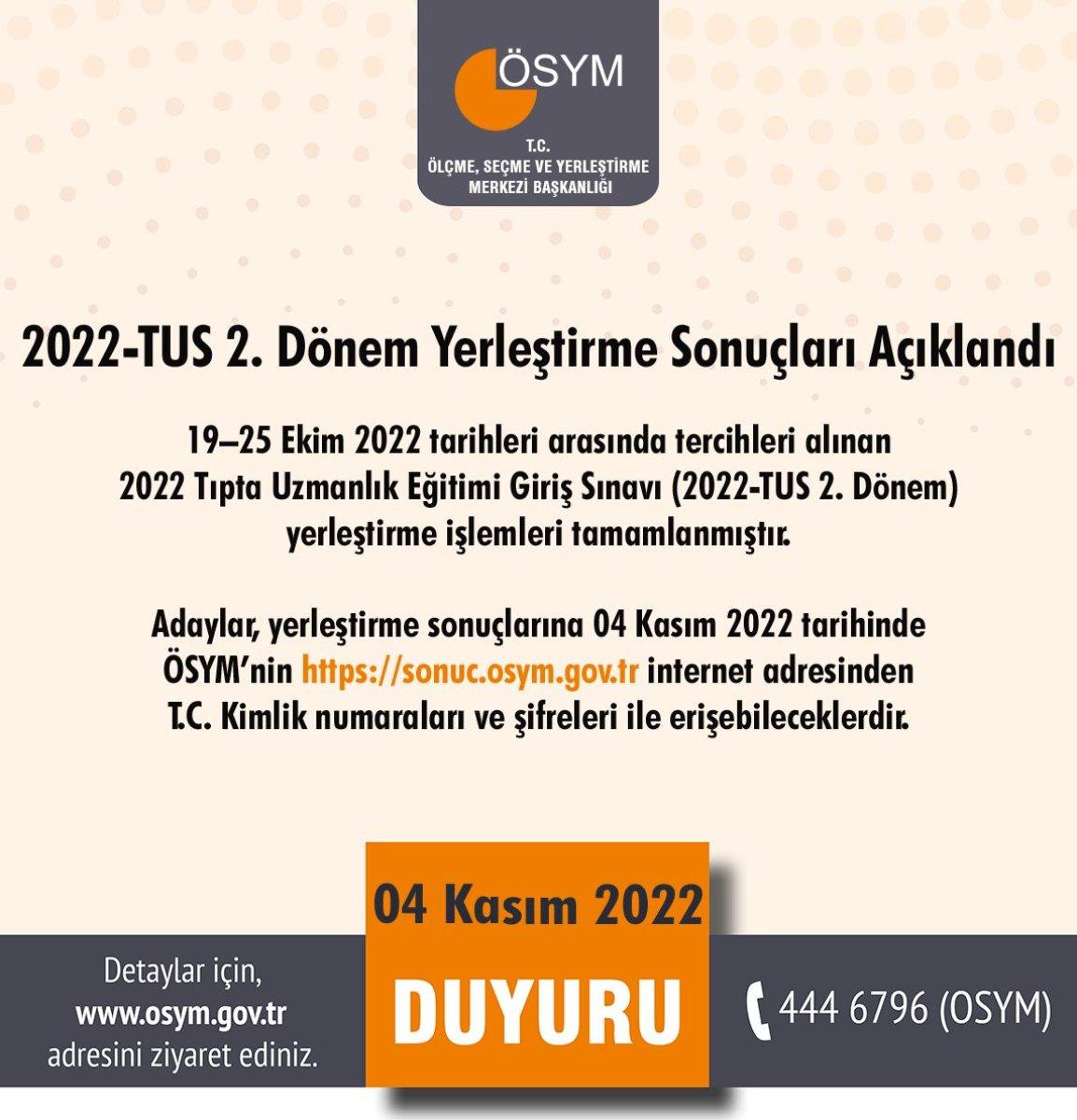 2022 TUS ikinci dönem yerleştirme sonuçları açıklandı