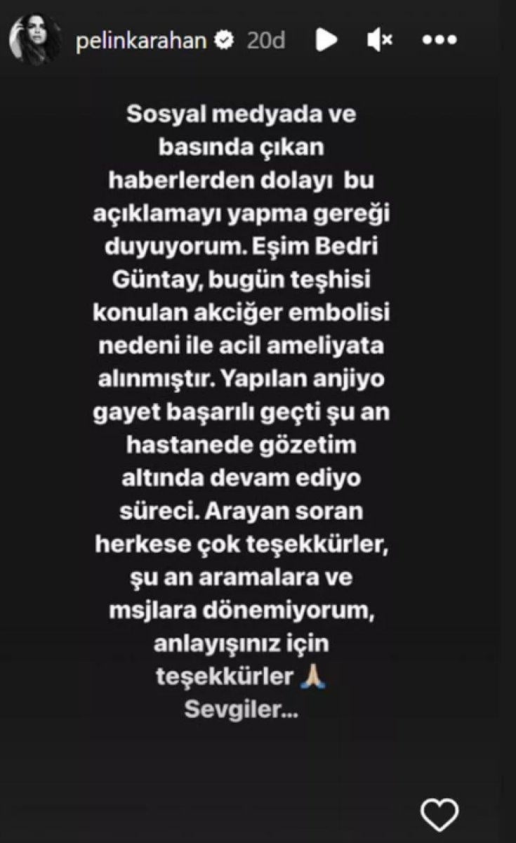 Pelin Karahan’ın eşi Bedri Güntay acil ameliyata alındı