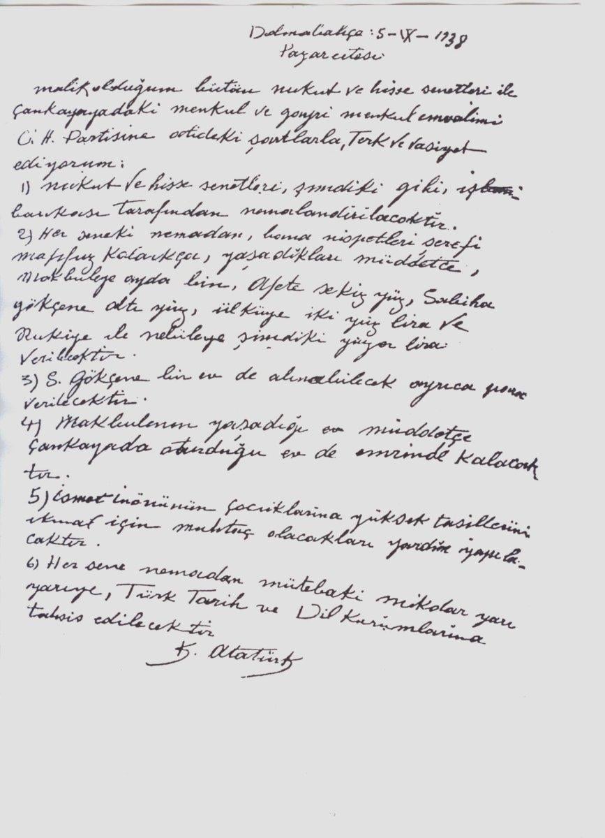 Mustafa Kemal Atatürk'ün vasiyetnamesi