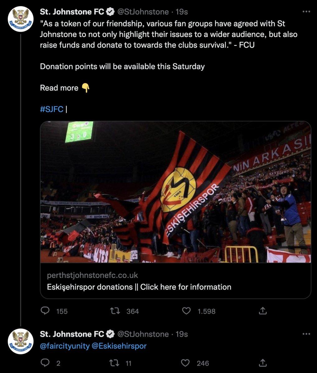 St Johnstone, Eskişehirspor için yardım toplayacak