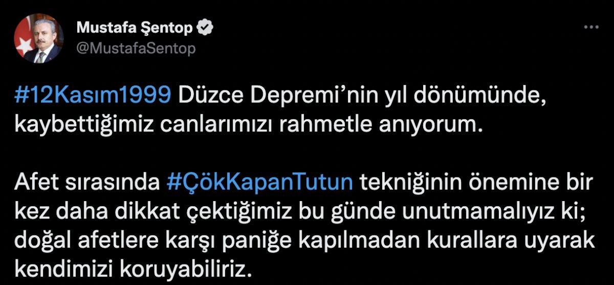 Mustafa Şentop'tan deprem mesajı