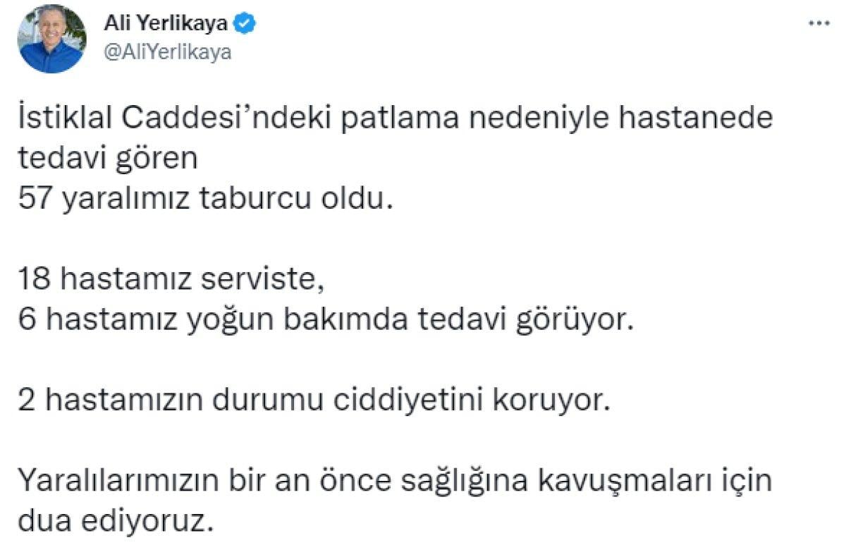 Vali Ali Yerlikaya: 2 hastamızın durumu ciddiyetini koruyor