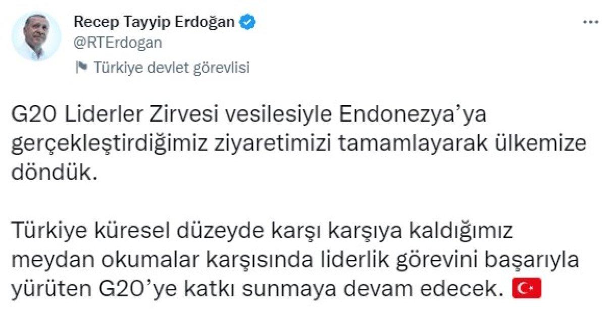 Cumhurbaşkanı Erdoğan'dan G20 Liderler Zirvesi paylaşımı