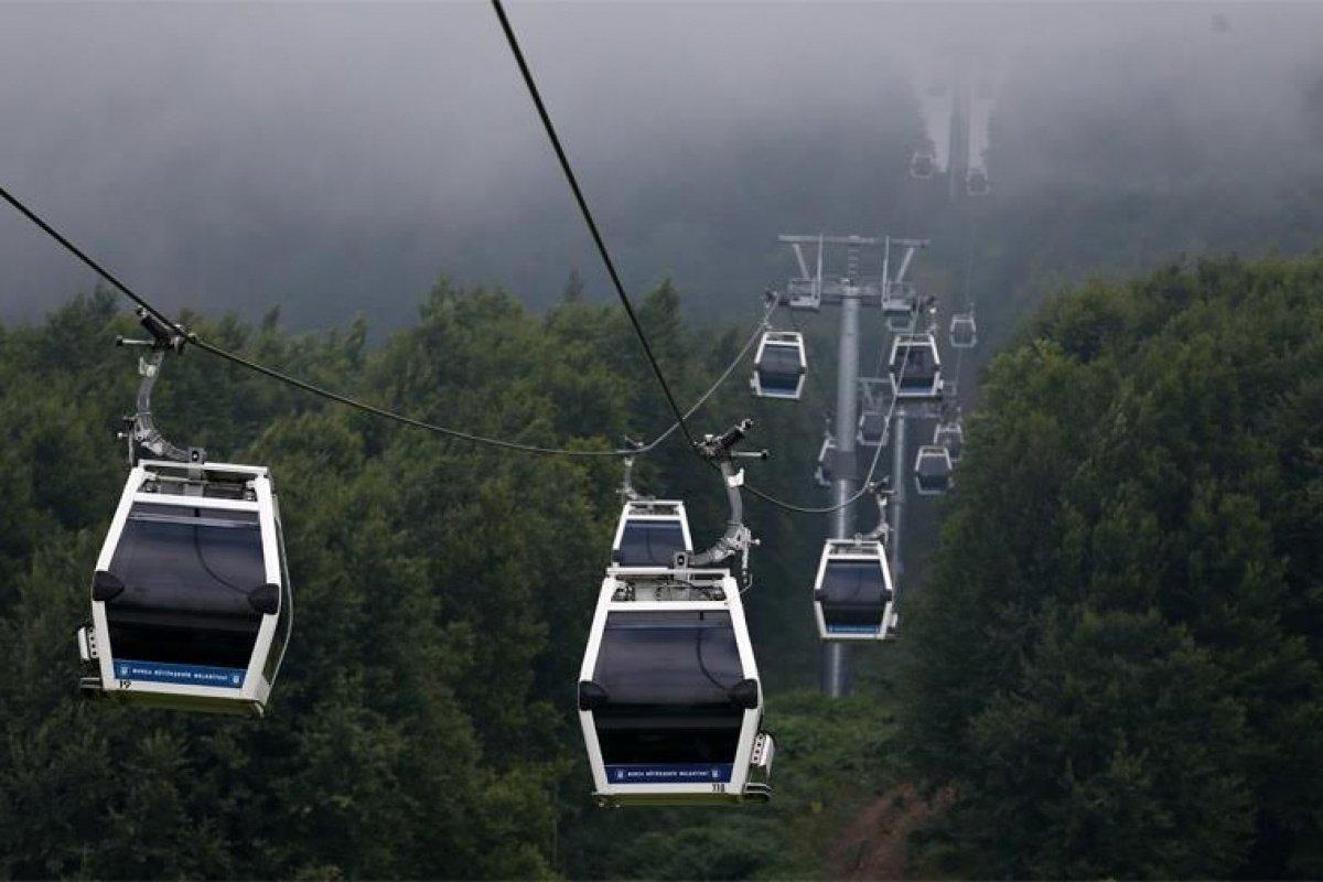 Bursa'da teleferik şiddetli rüzgardan durduruldu