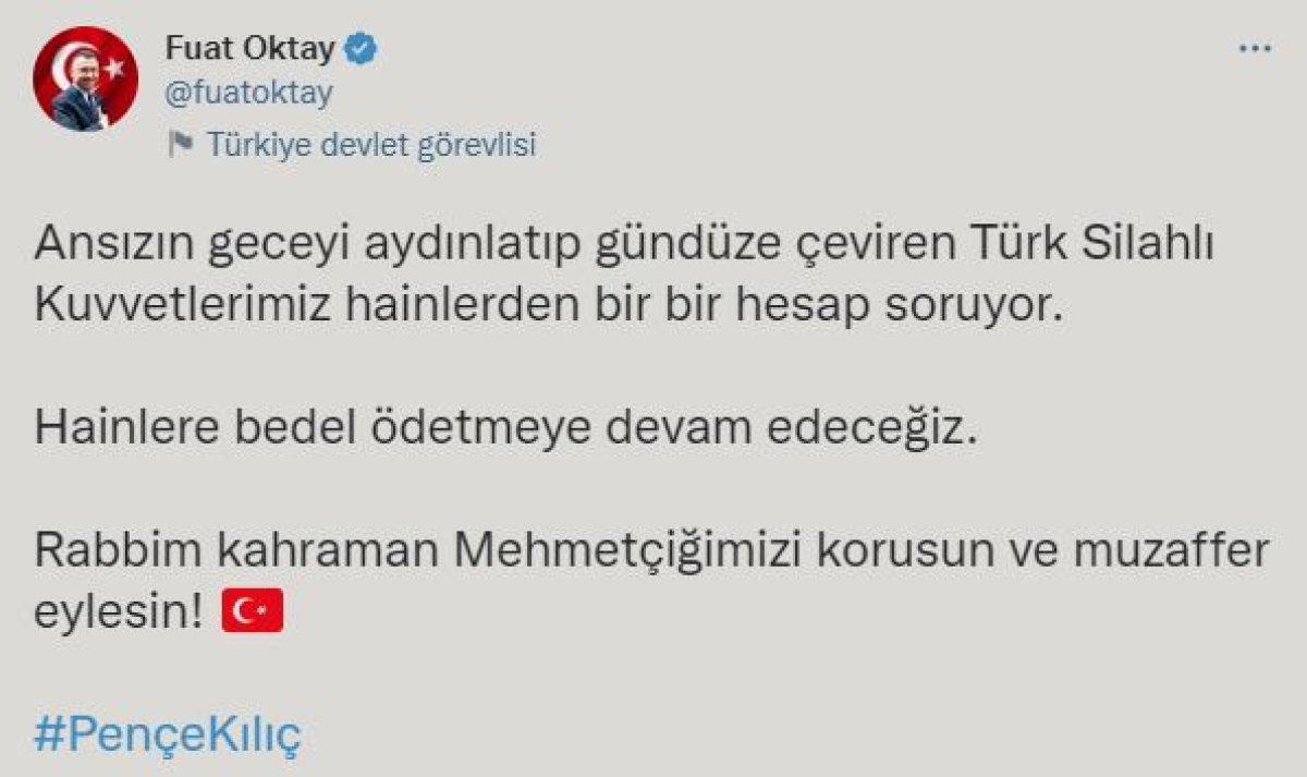 Fuat Oktay'dan Pençe-Kılıç Harekatı paylaşımı