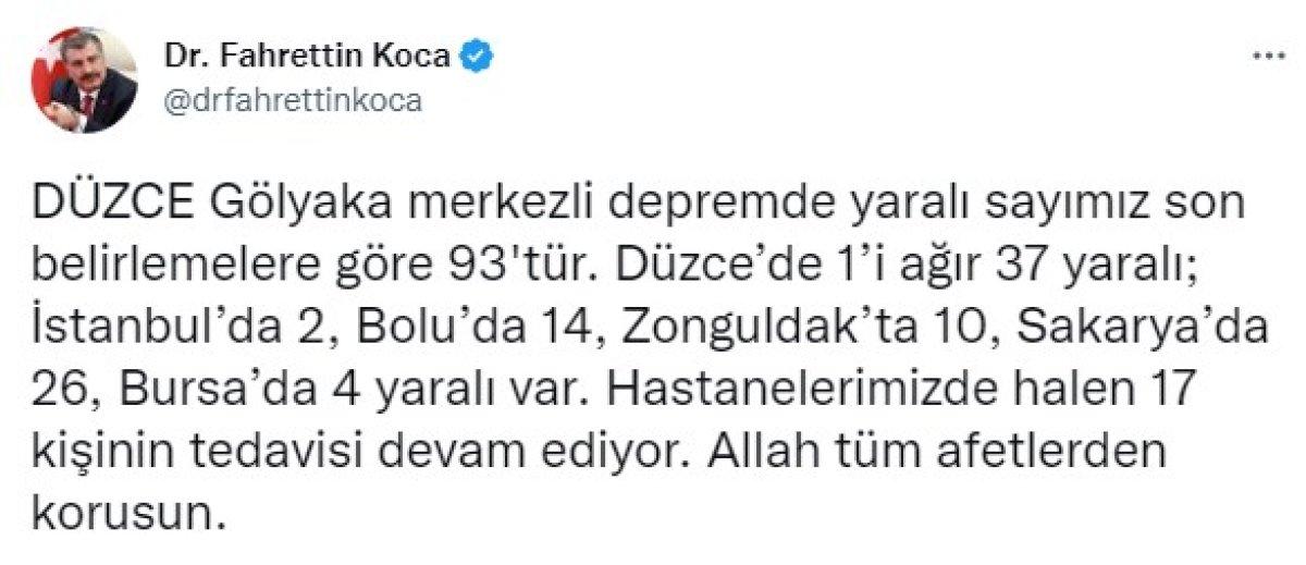Düzce'deki depremde yaralı sayısı 93 oldu