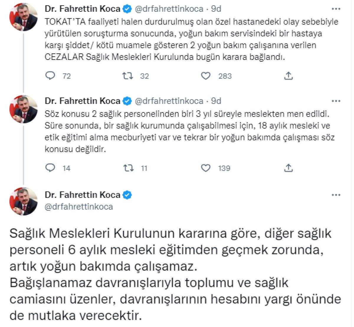 Fahrettin Koca'dan Tokat'taki özel hastane personelleri ile ilgili açıklama