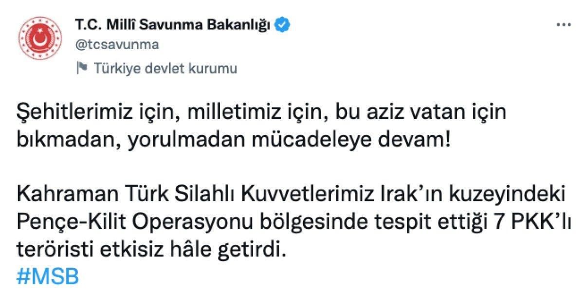 Pençe Kilit bölgesinde 7 terörist leş edildi