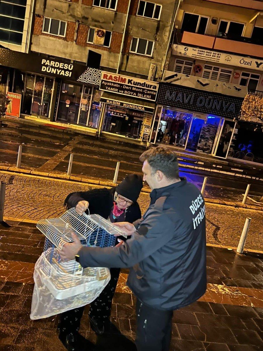 Düzce'de itfaiye mahsur kalan muhabbet kuşunu kurtardı