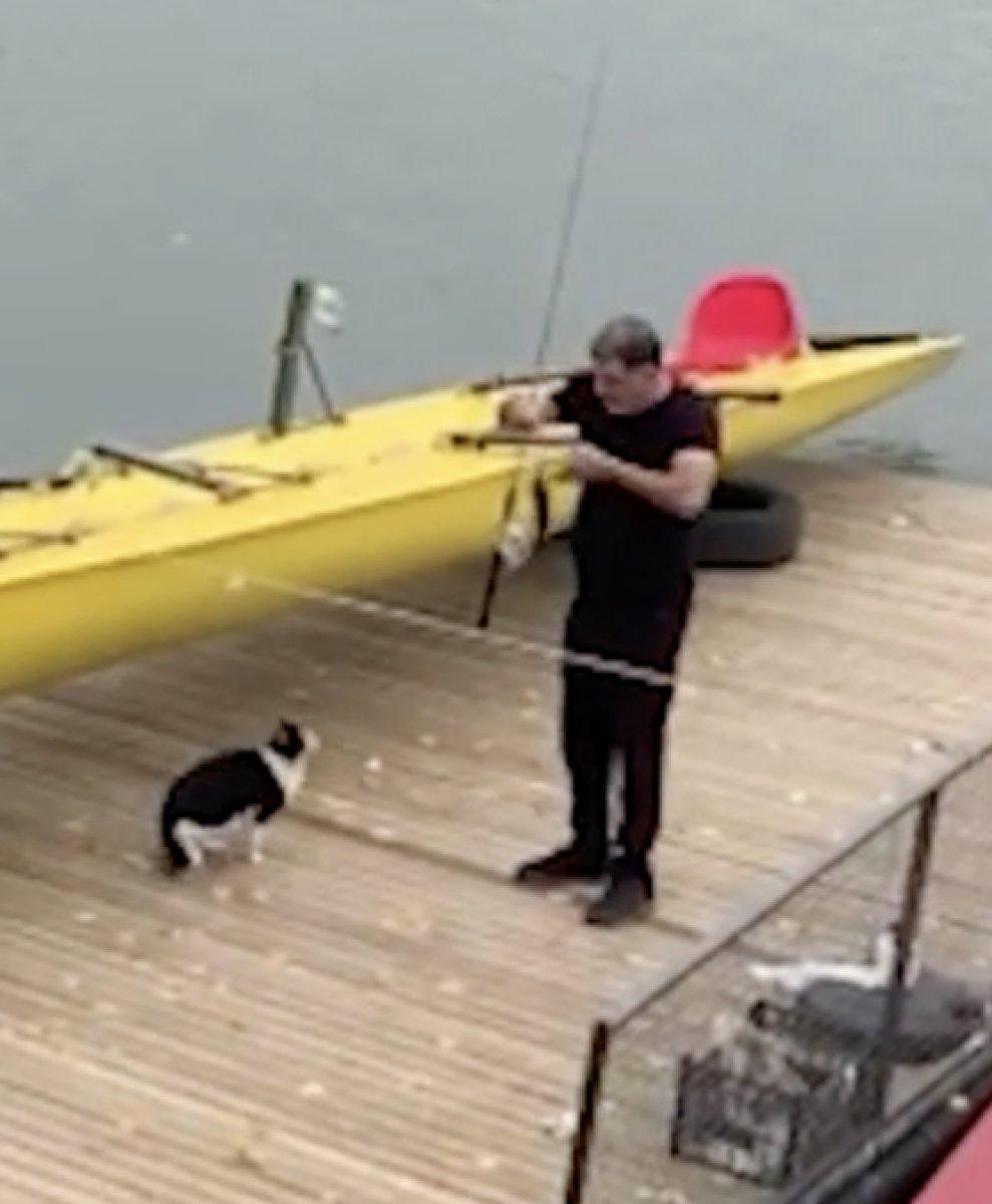 Edirne'de kedi oltadaki balığı kaptı