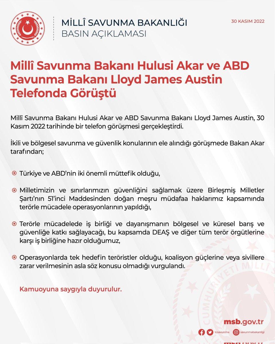 Bakan Hulusi Akar, ABD'li mevkidaşı ile görüştü