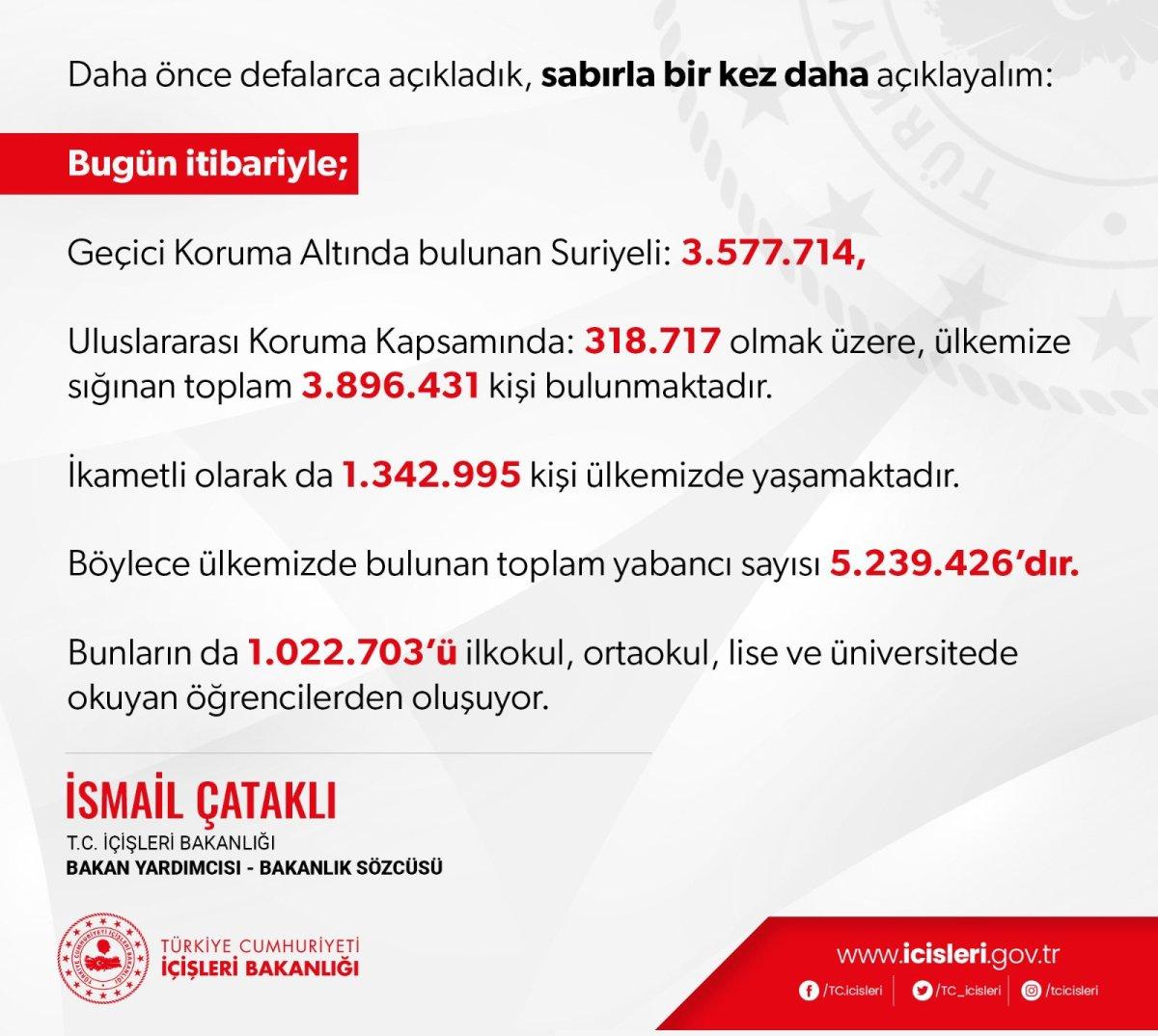 İçişleri Bakanlığı: Ülkemizde 5 milyon 239 bin 426 yabancı var