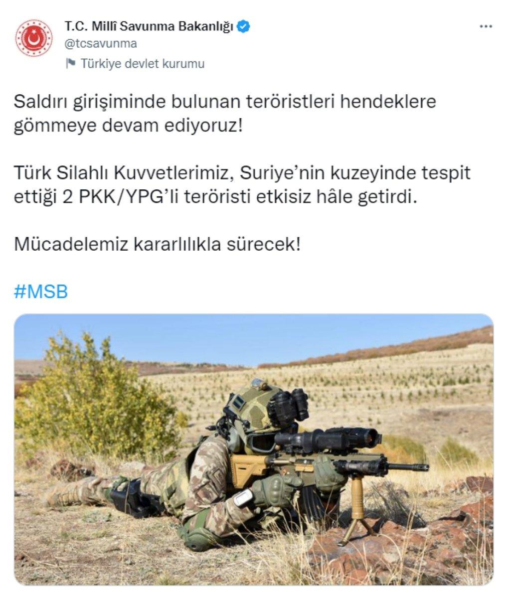 Suriye’nin kuzeyinde 2 terörist öldürüldü
