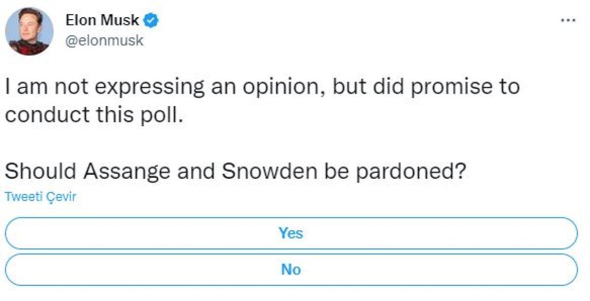 Elon Musk, Edward Snowden ve Julian Assange hakkında anket başlattı