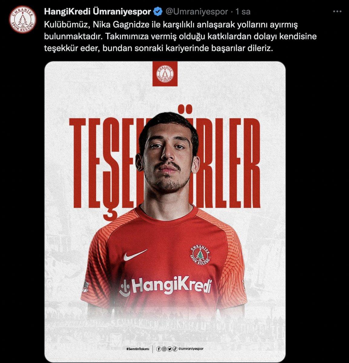 Ümraniyespor'da Nika Gagnidze ile yollar ayrıldı