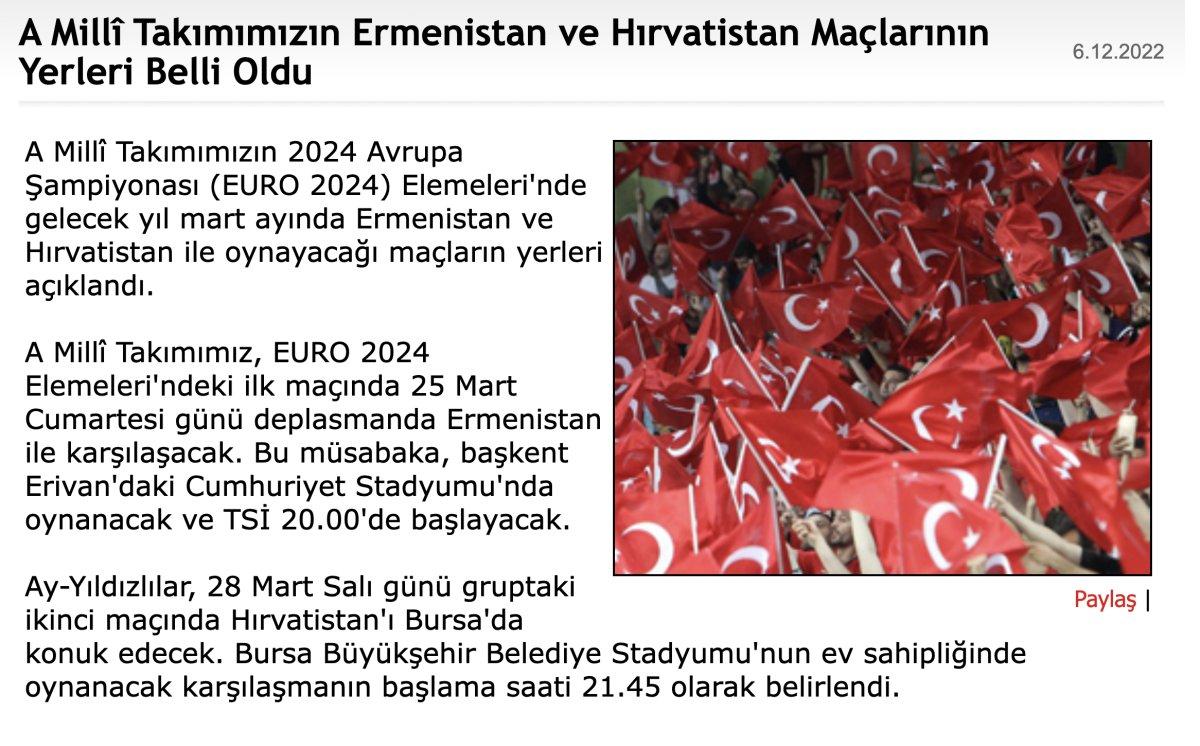 Türkiye'nin Ermenistan ve Hırvatistan maçlarının statları açıklandı