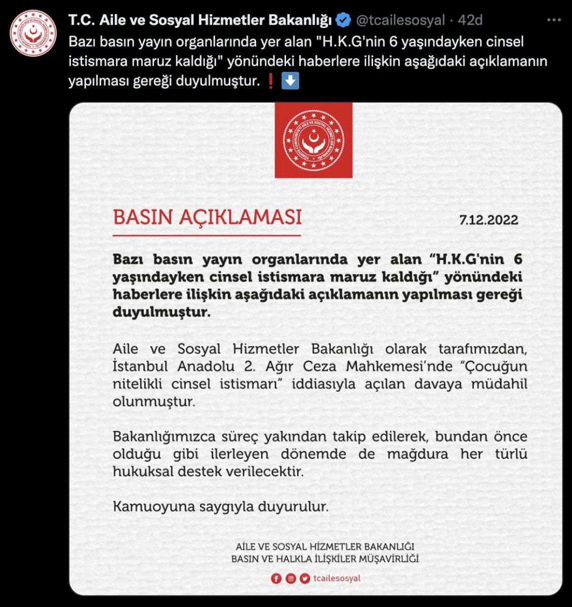 Aile Bakanlığı çocuğa cinsel istismar davasına müdahil oldu