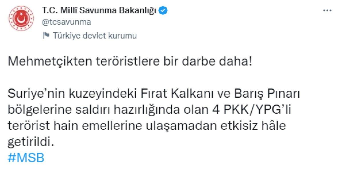 Suriye'nin kuzeyinde 4 terörist öldürüldü