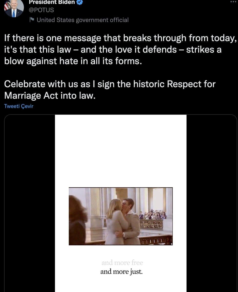 Joe Biden, eşcinsel evlilikleri koruma tasarısını imzaladı