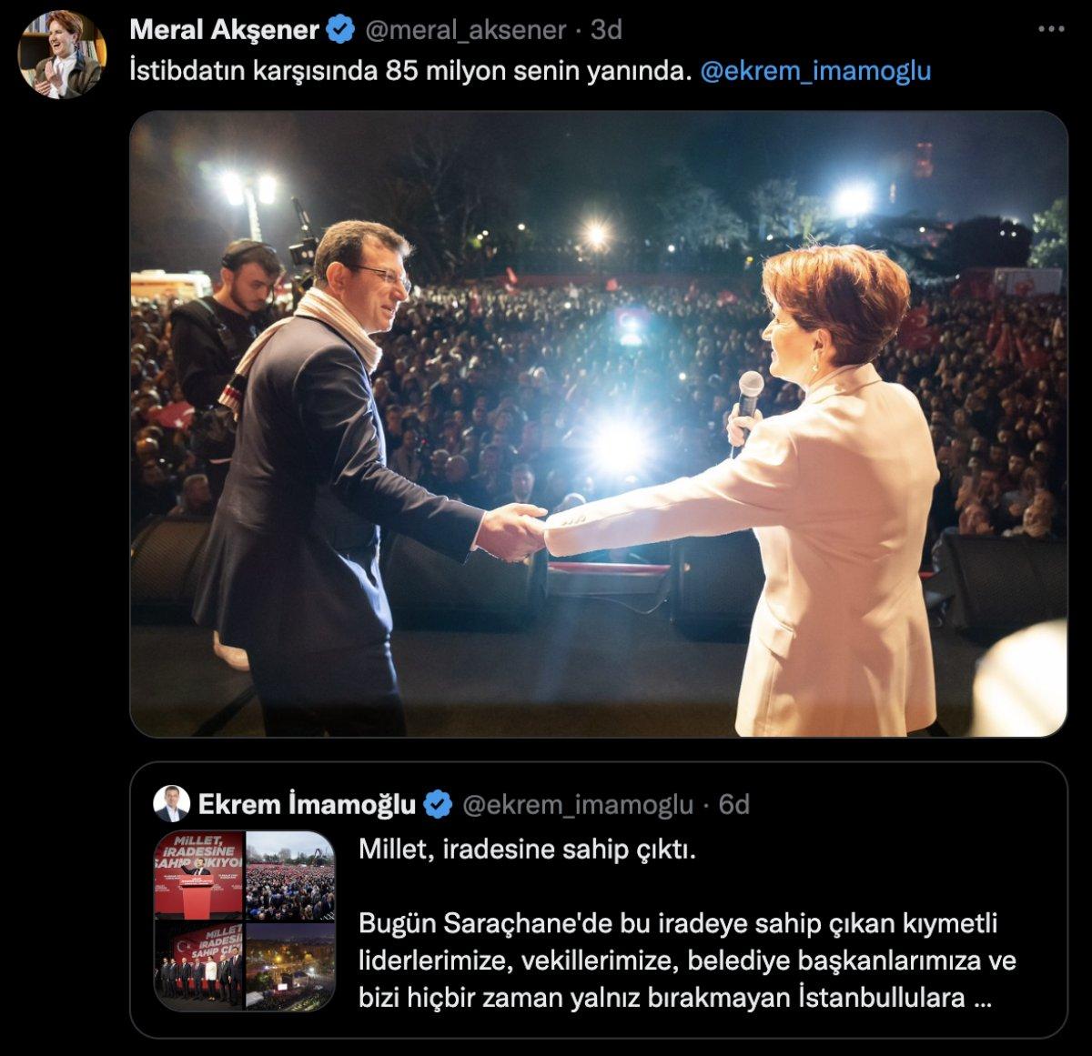 Meral Akşener'den İmamoğlu'na: Türkiye senin yanında