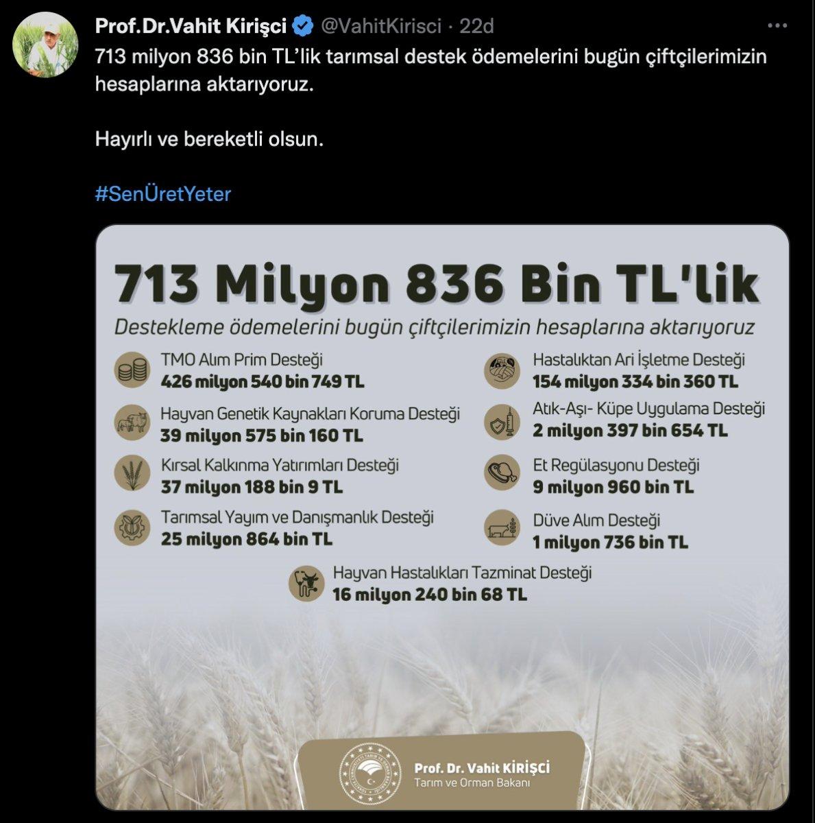 713,8 milyonluk tarım destek ödemesi hesaplara geçiyor