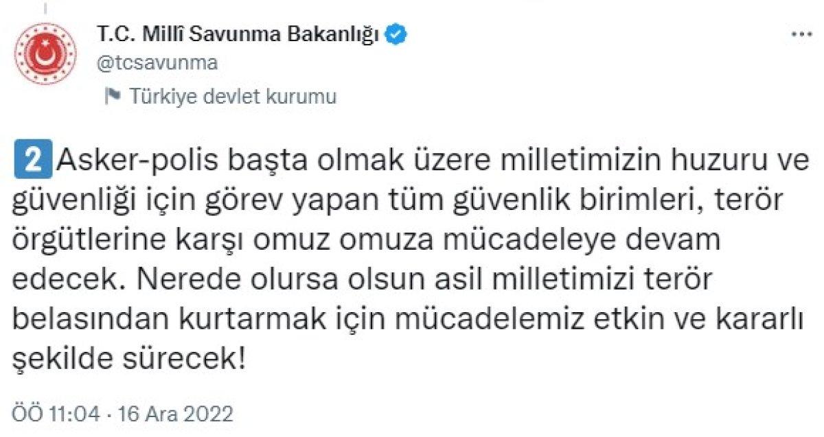 Milli Savunma Bakanlığından terörle mücadelede kararlılık mesajı