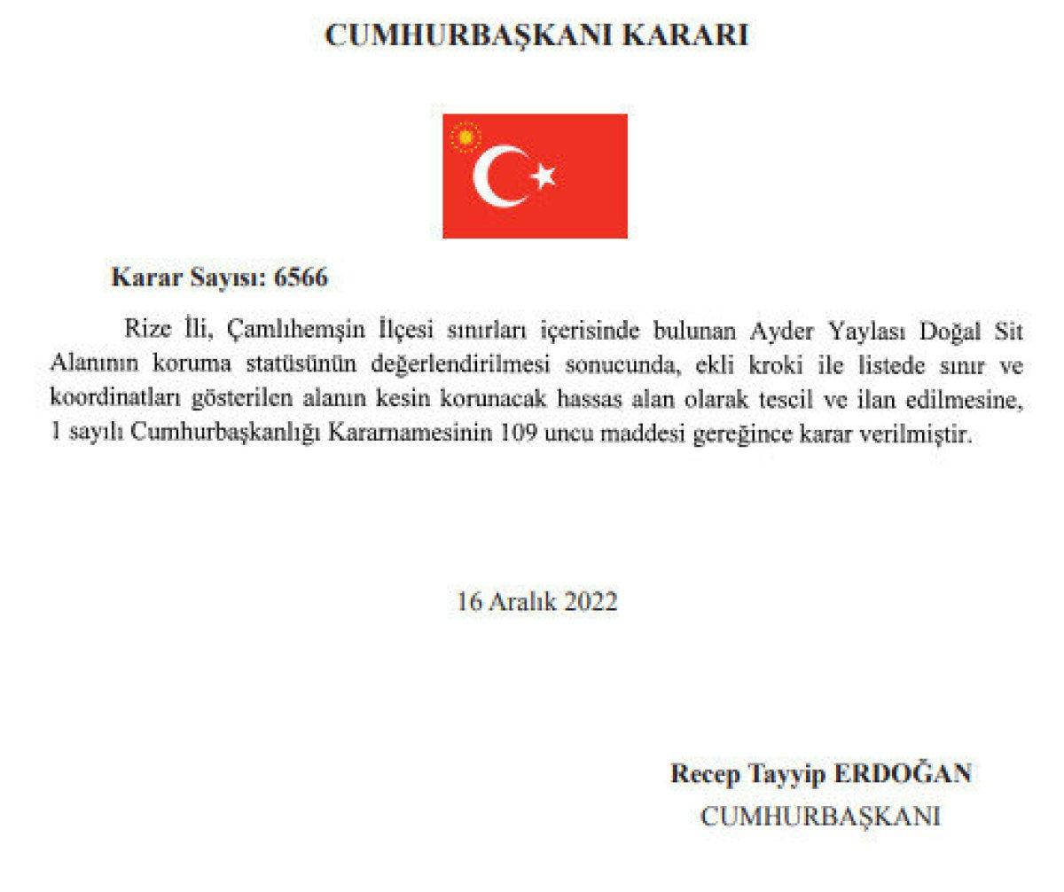 Ayder Yaylası'nın koruma statüsü değiştirildi