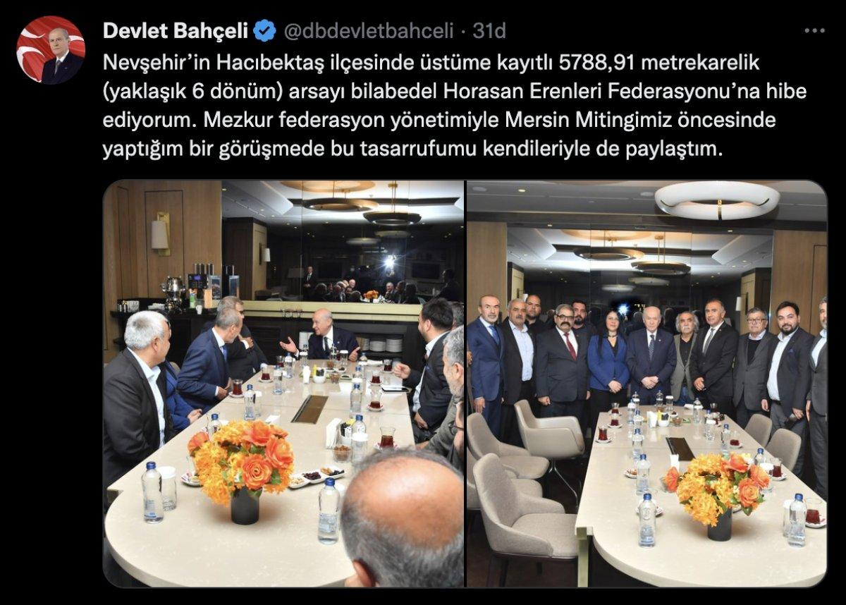 Devlet Bahçeli, Horasan Erenleri Federasyonu'na arsa hibe etti