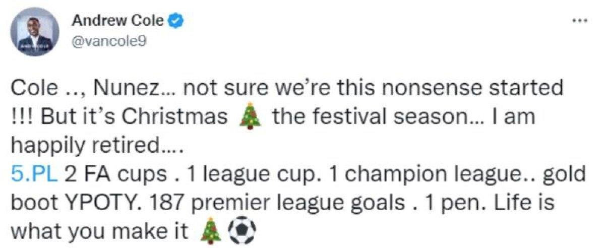 Andy Cole, Darwin Nunez ile karşılaştırılmaktan rahatsız
