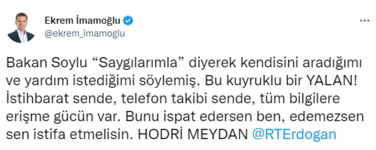 Süleyman Soylu: Ekrem İmamoğlu beni aradı 