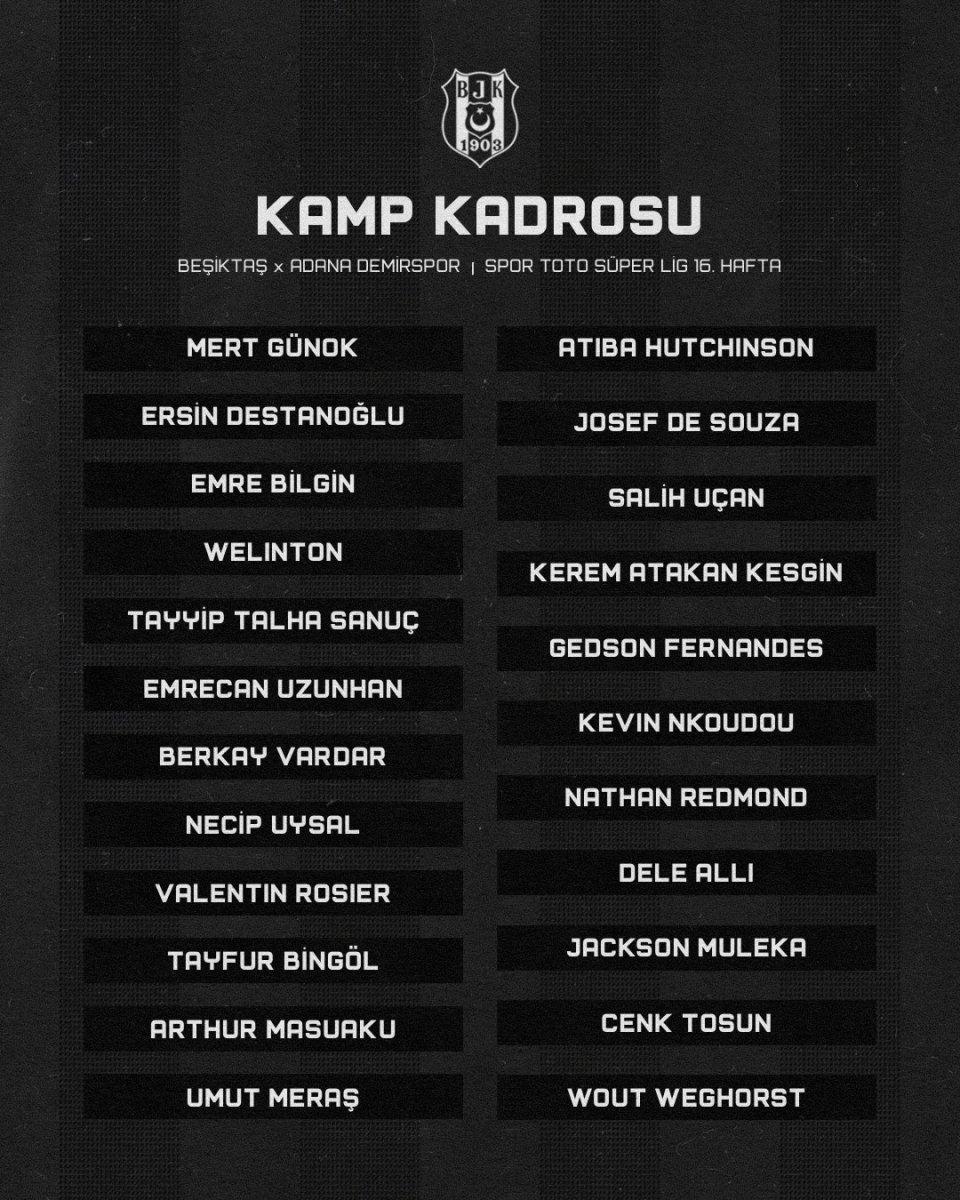 Beşiktaş'ın Adana Demirspor maçı kamp kadrosu belli oldu