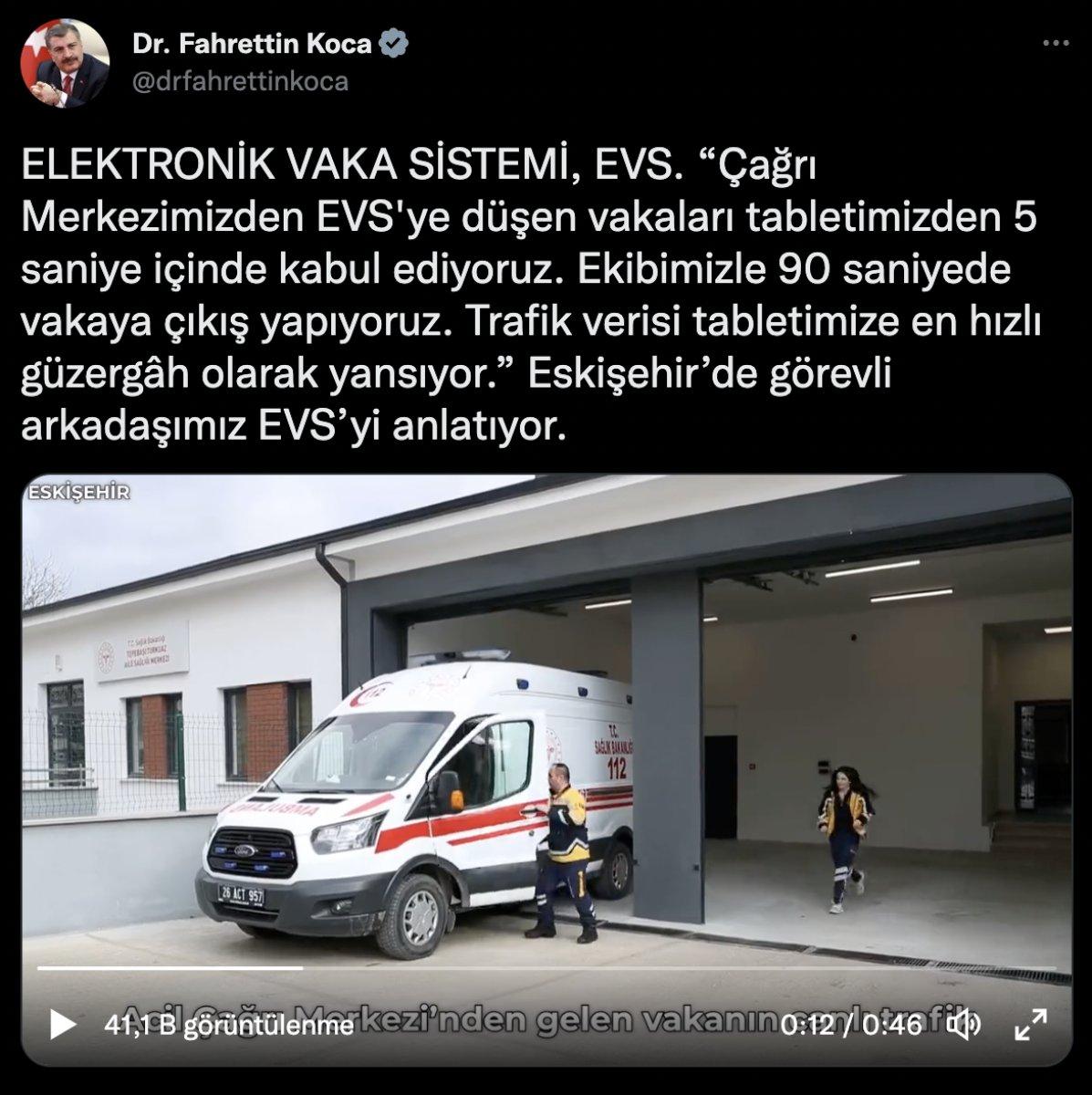 Fahrettin Koca'dan Elektronik Vaka Sistemi paylaşımı