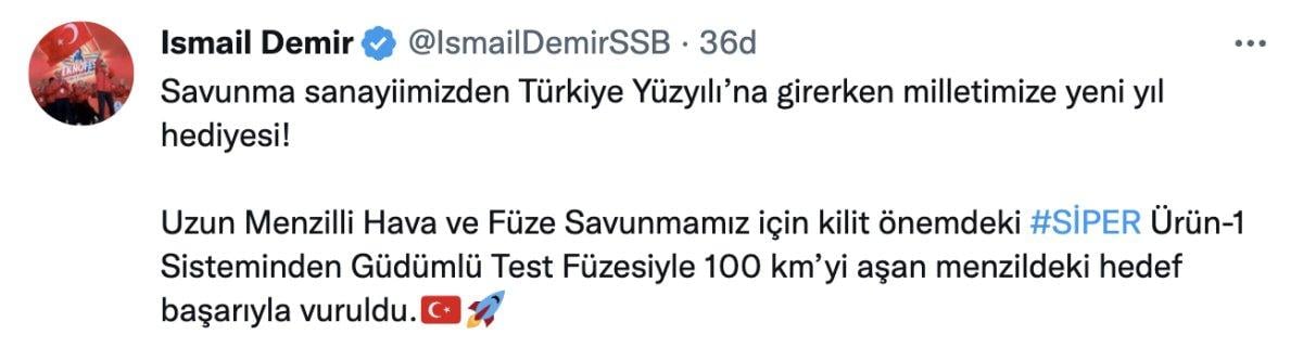 İsmail Demir: SİPER füzesi 100 km menzili aştı