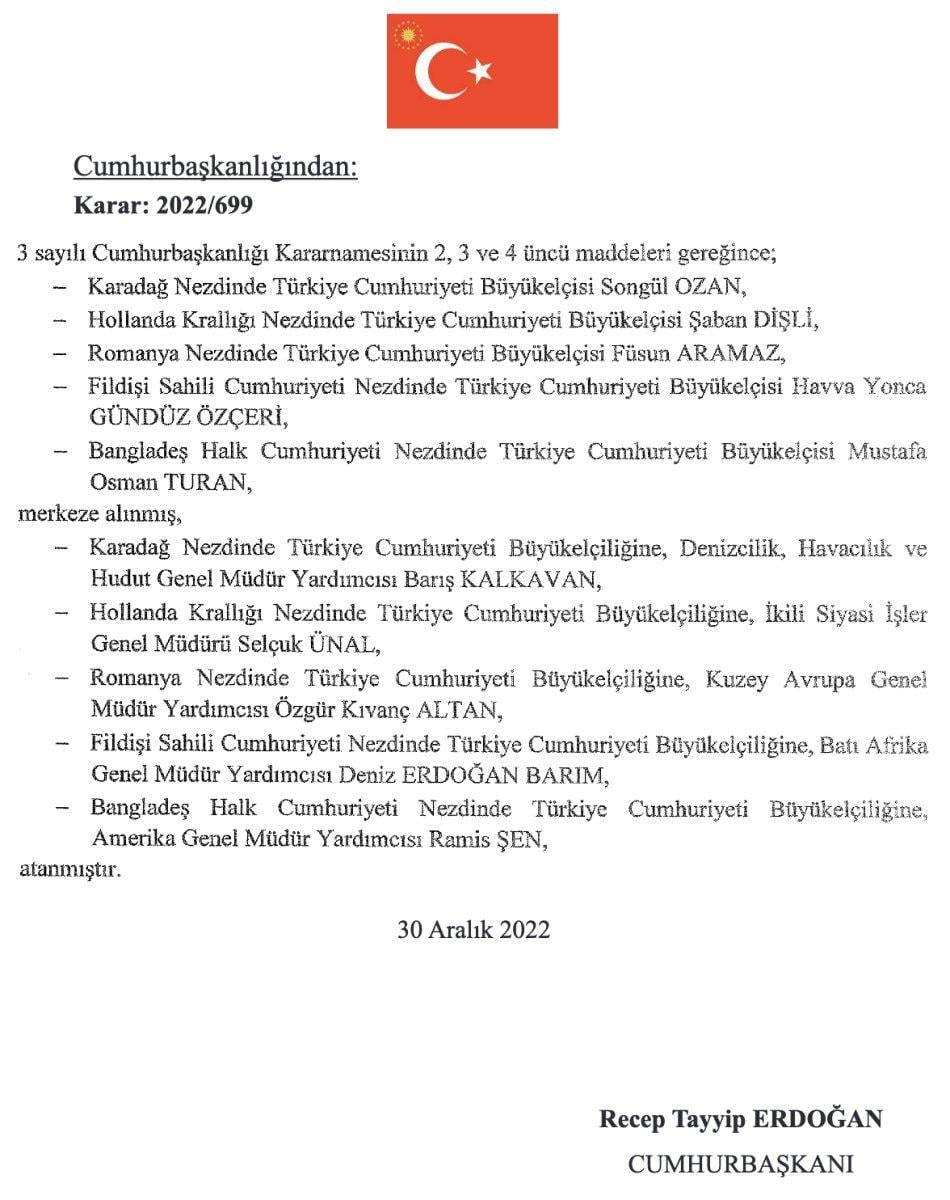 9 büyükelçi ataması yapıldı