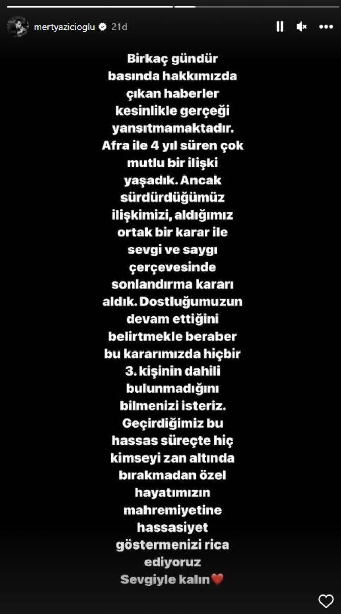 Afra Saraçoğlu ve Mert Yazıcıoğlu'ndan ayrılık açıklaması